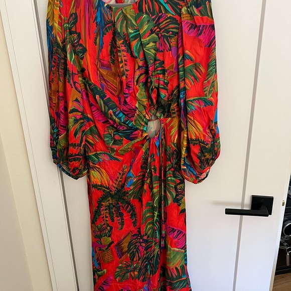 NWT Farm Rio Tropical Floral Side Cut-Out Midi Dress (Large) - Picture 4 of 10